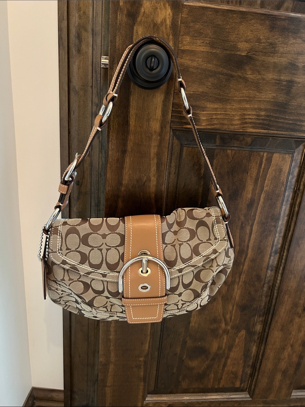 Coach Tan and Brown Signature Saddle Shoulder Bag